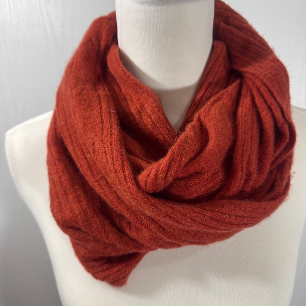 Martha Stewart Cashmere Infinity Scarf New Burnt Orange Ribbed Knit